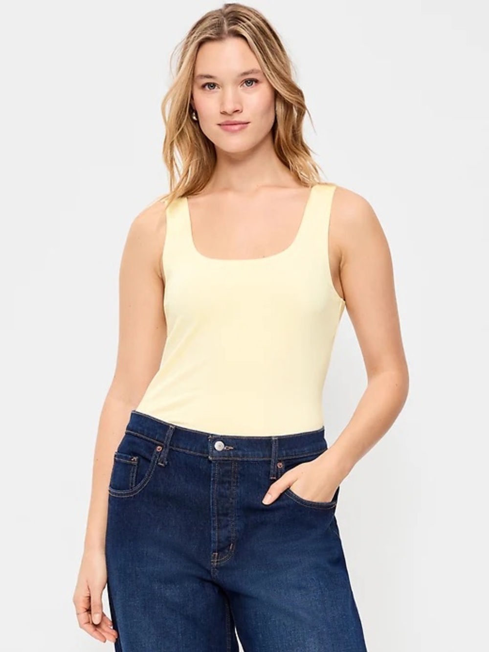 Butter yellow double layer scoop neck tank top Sz M